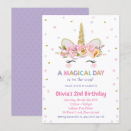 Unicorn 1:a födelsedagsinbjudan Flickor Guld Glitt Inbjudningar