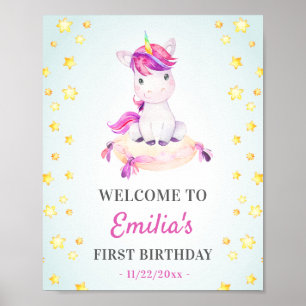 Unicorn 1a 2nd 3rd Girl Födelsedagsfest Välkommen Poster