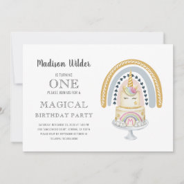 Unicorn 1st Birthday Girl Rainbow-inbjudan Inbjudningar