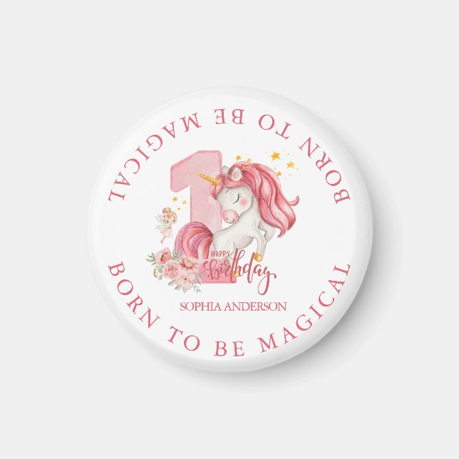 Unicorn 1st Birthday Pink Little Girl  Magnet (Framsidan)
