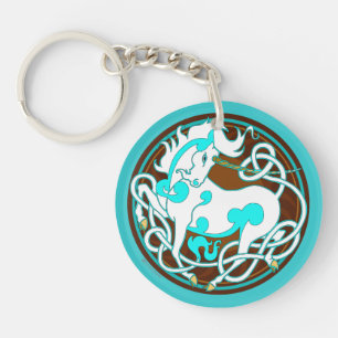 Unicorn 2014 dubbelsidiga Keychain - vit/turkos