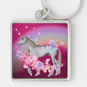 Unicorn#2-nyckelkedja Fyrkantig Silverfärgad Nyckelring
