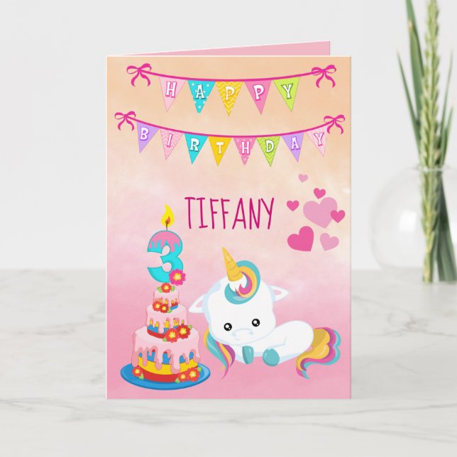 Unicorn 3:e födelsedagen kort (Framsida)