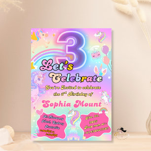 Unicorn 3rd Birthday Children Party Investigation Inbjudningar