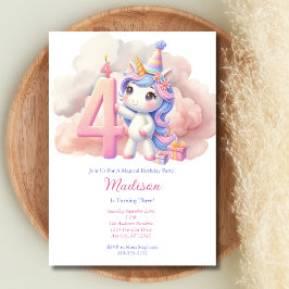 Unicorn 4:e fjärde Rosan Blue Lila Girl Birthday Inbjudningar
