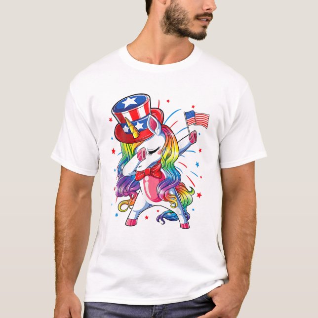 Unicorn 4:e juli Girls T Shirt (Framsida)