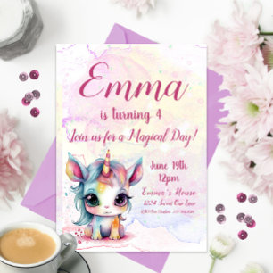 Unicorn 4e födelsedagen, Unicorn Party Inbjudningar