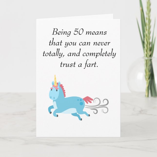 Unicorn 50 Birthday Trust a Fart Humor 50 Kort (Framsida)