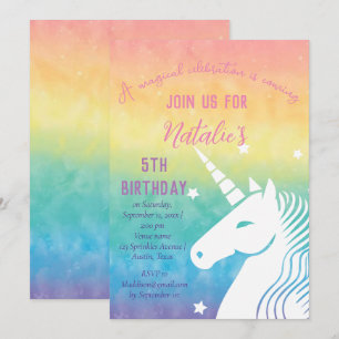 Unicorn 5 Birthday Girl Rosa Magic Femte Inbjudningar