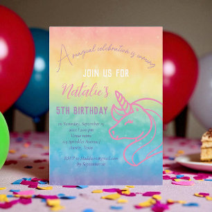 Unicorn 5 Birthday Girl Rosa Magic Femte Inbjudningar