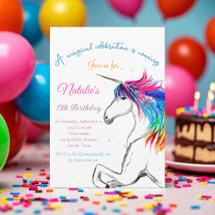 Unicorn 5 Birthday Girl Rosa Magic Femte Inbjudningar