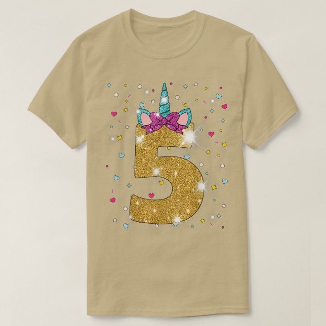 Unicorn 5:e födelsedagsflickan 5:e året t shirt (Design framsida)