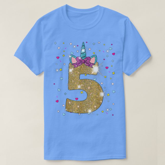 Unicorn 5:e födelsedagsflickan 5:e året t shirt (Design framsida)