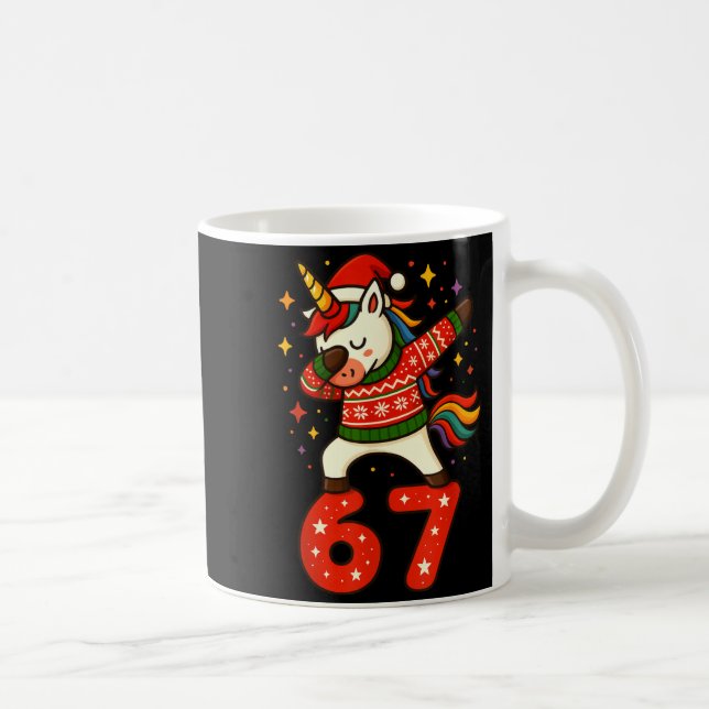 Unicorn 67 Meme Six Seven Funny Christmas  Kaffemugg (Höger)