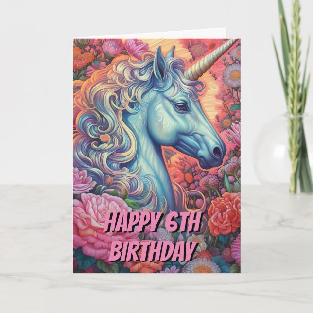 Unicorn 6e Birthday Foltyde Kort (Framsida)