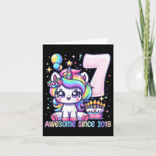 Unicorn 7:e Birthday 7 Year Old Unicorn Party Girl Kort