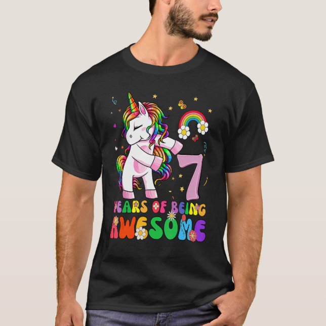 Unicorn 7:e Birthday 7 Years Princess T Shirt (Framsida)