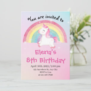 Unicorn 8:e födelsedagen inbjudningar