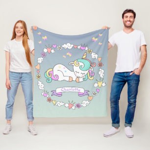Unicorn, Add Namn, Mysigt, Pastel Färg, Fleecefilt