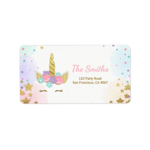 Unicorn Address Label Rosa Guld Magic Rainbow Adressetikett