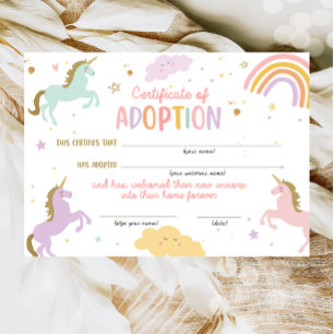 Unicorn Adoption Magic Birthday Certificate Inbjudningar
