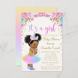 Unicorn African American Princess Baby Shower i Inbjudningar