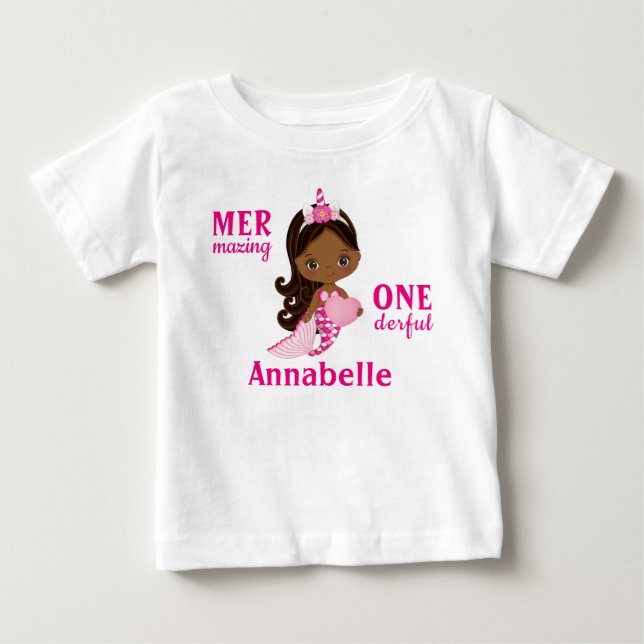 Unicorn African American Sjöjungfru Girl T-Shirt (Framsida)