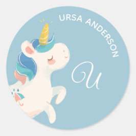 Unicorn ・ Alphabet Monogram Cute School Daycare Runt Klistermärke