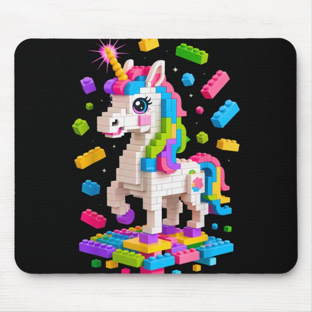 Unicorn Älskare Master Builder Byggnad Bricks Bloc Musmatta (Framsidan)