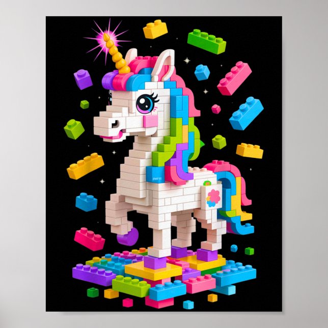 Unicorn Älskare Master Builder Byggnad Bricks Bloc Poster (Framsidan)
