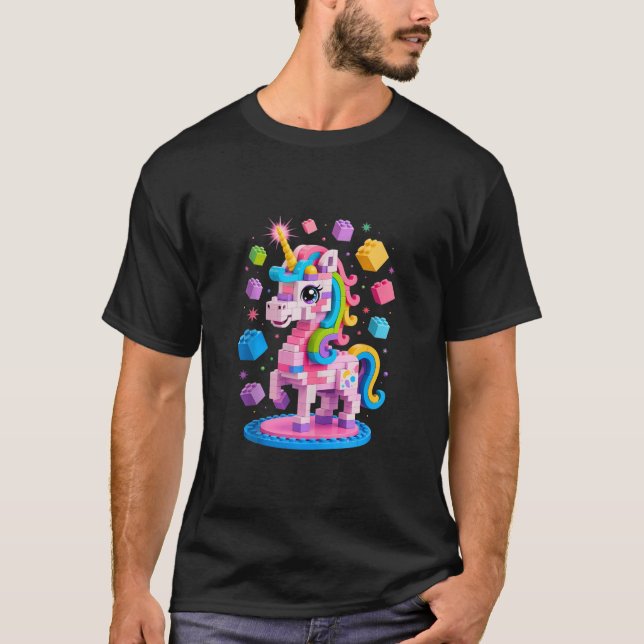 Unicorn Älskare Master Builder Byggnad Bricks Bloc T Shirt (Framsida)