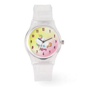 Unicorn Älskare Rosa and Gult Background Armbandsur