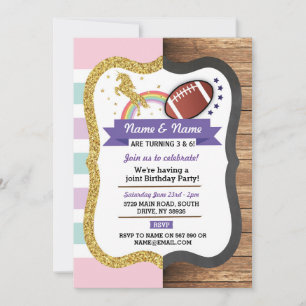 Unicorn & American Football Joint Birthday Sports Inbjudningar