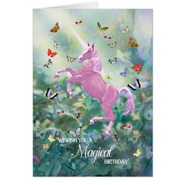 Unicorn and Butterflies Birthday Hälsningskort (Framsidan)