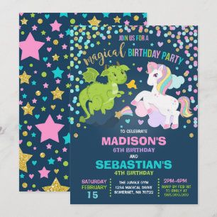 Unicorn and Dragon Birthday Investigation Syskon Inbjudningar
