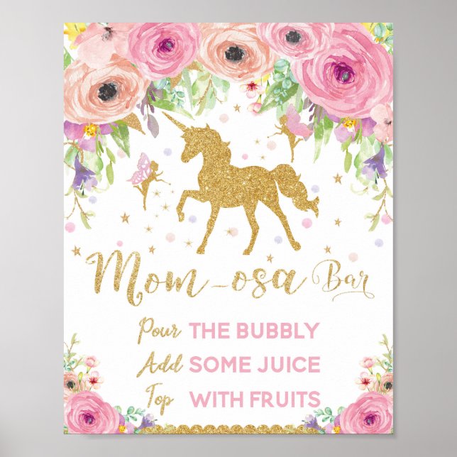 Unicorn and Fairy Baby Shower Mimosa Pub-tecken Poster (Framsidan)