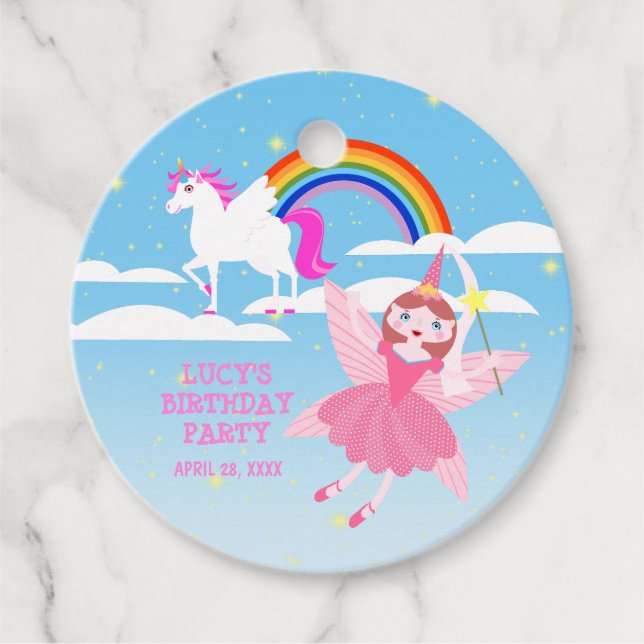 Unicorn and Fairy Magic Födelsedagsfest Gåvor Etiketter (Framsida)