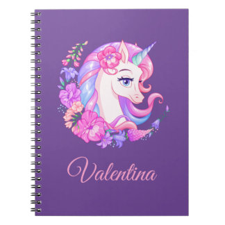 Unicorn and Flowers Personlig Spiral Notebook Anteckningsbok
