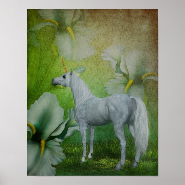 Unicorn and Lilies Fantasy Horse Art Poster (Framsidan)