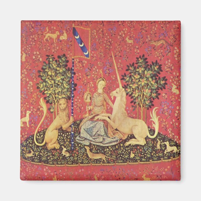 Unicorn and Maiden Medieval Tapestry Image Magnet (Framsidan)