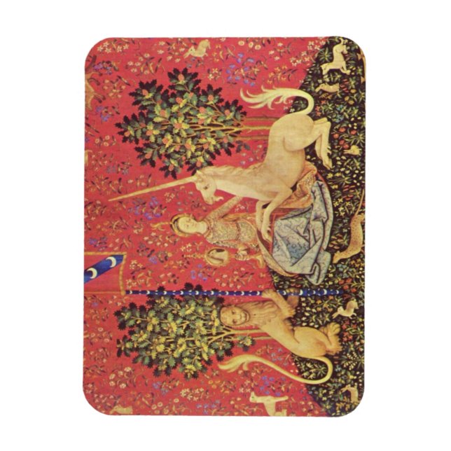 Unicorn and Maiden Medieval Tapestry Image Magnet (Vertikal)
