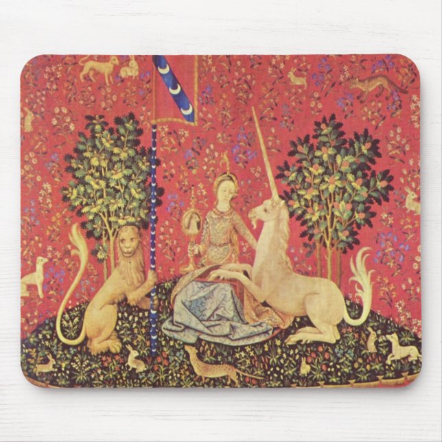 Unicorn and Maiden Medieval Tapestry Image Musmatta (Framsidan)