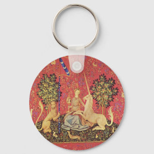 Unicorn and Maiden Medieval Tapestry Image Nyckelring