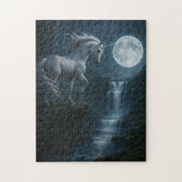 Unicorn and moonlit waterfall - stunning  pussel