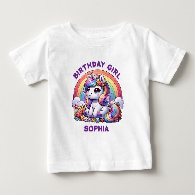 Unicorn and Rainbow Personlig T Shirt (Framsida)