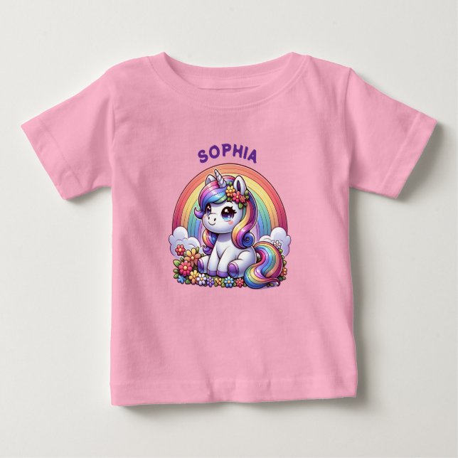 Unicorn and Rainbow Personlig T Shirt (Framsida)