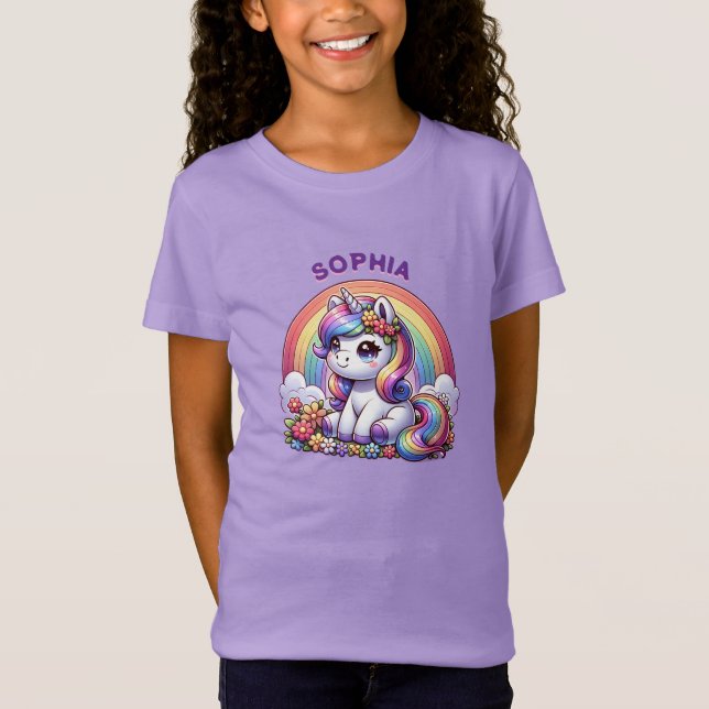 Unicorn and Rainbow Personlig T Shirt (Framsida)
