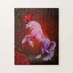 Unicorn and Röd ros Fantasy Horse Art Pussel