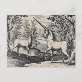 Unicorn and Stag in Magic Forest Vykort