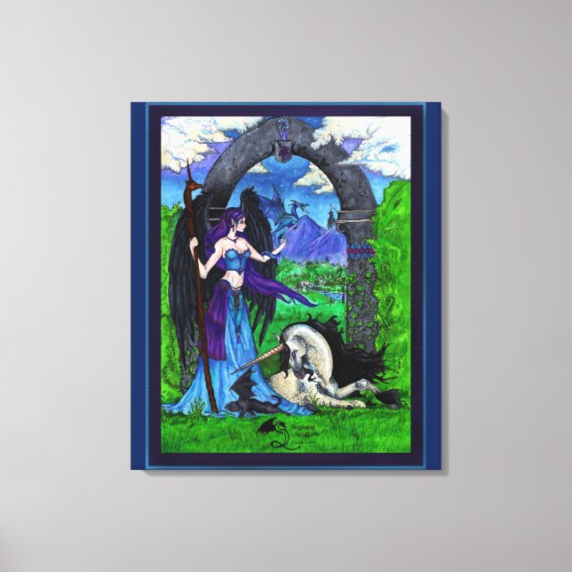 Unicorn Angel Girl Woman Dragon Canvastryck (Framsida)